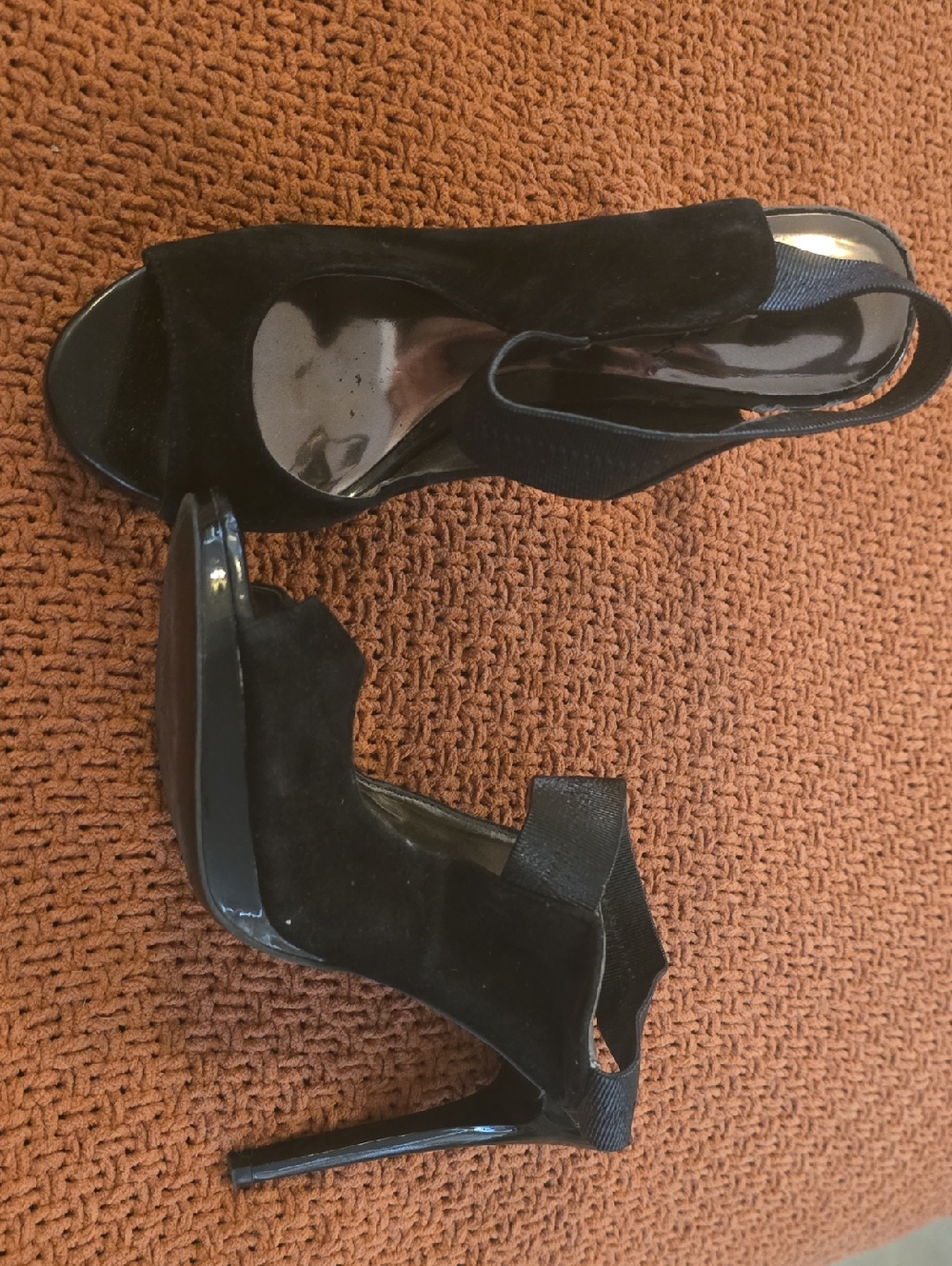 Carlos Santana Black Suede Peep-Toe Slingback Stiletto Heels
